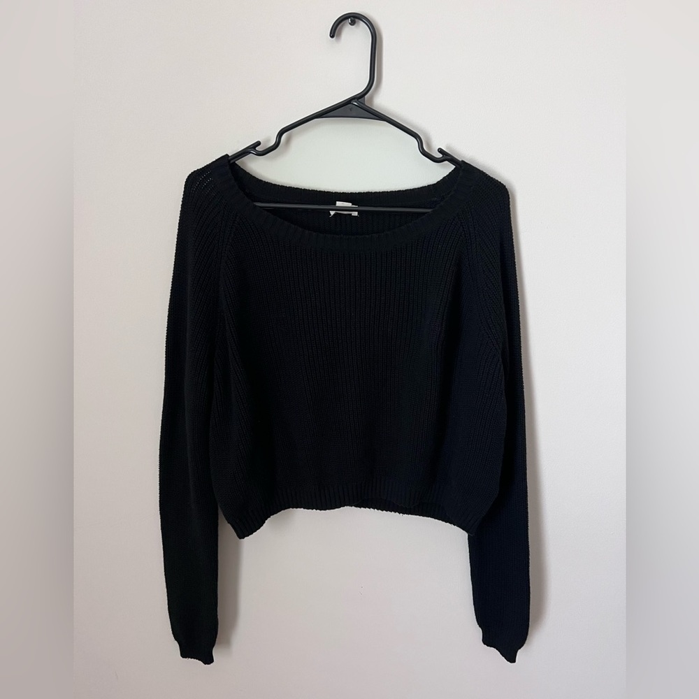 mossimo extra large black knit cropped sweater